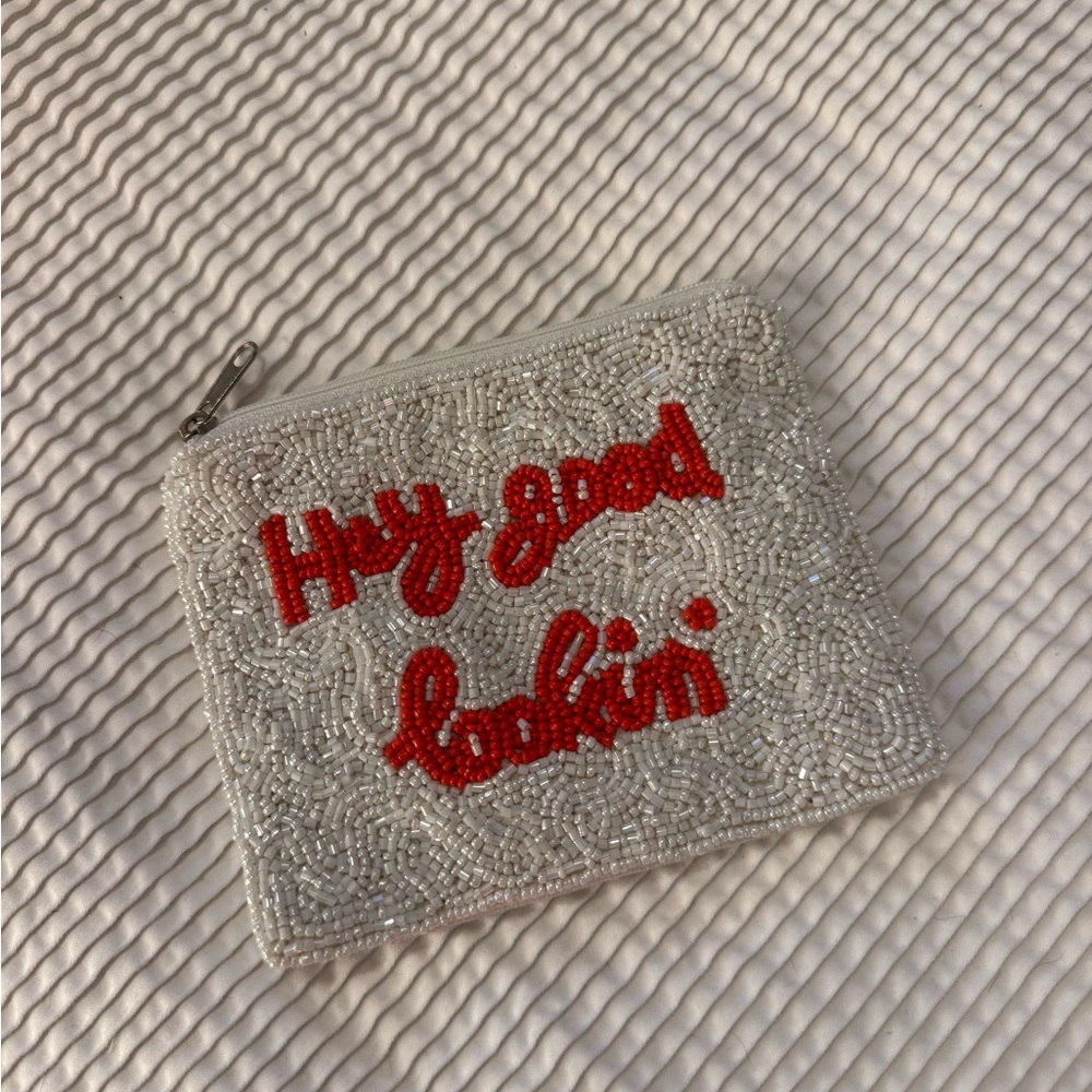 Beaded Coin Purse with Orange Script